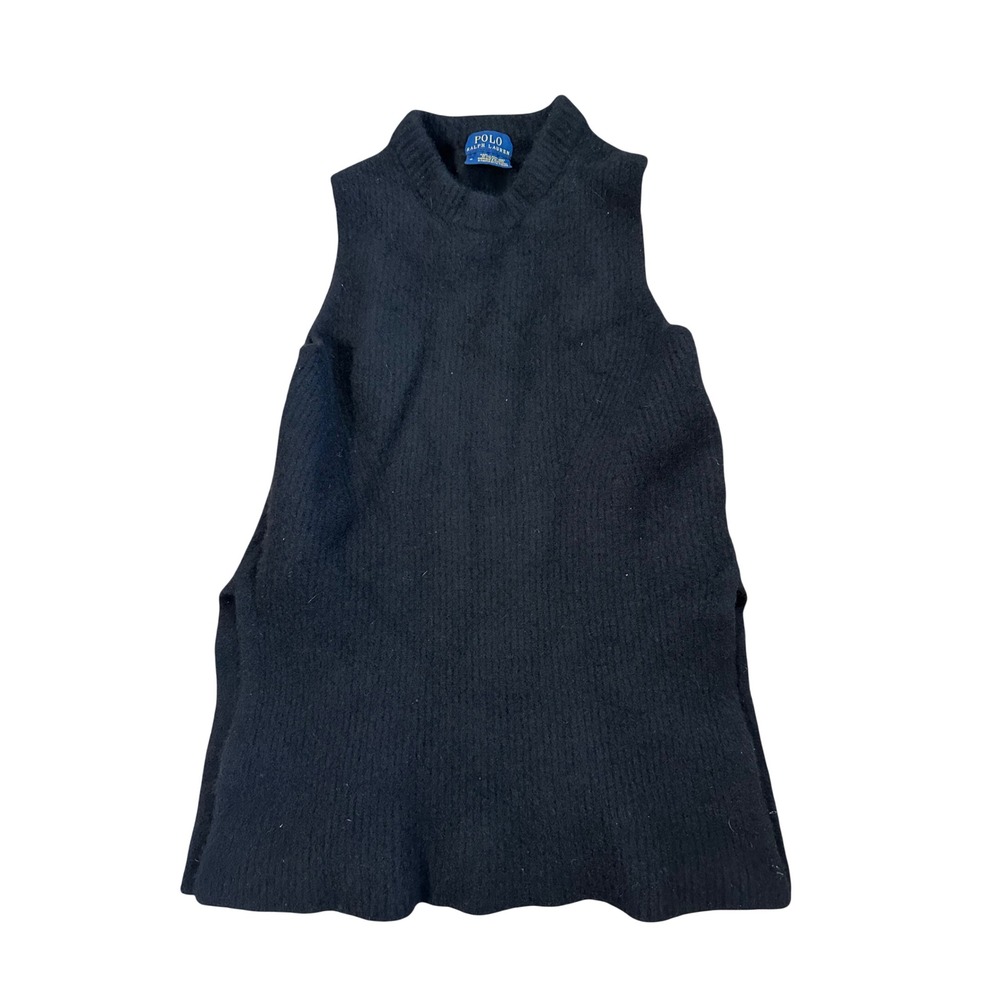 Polo Ralph Lauren Black Merino Wool Cashmere Mock Sleeveless Sweater Tunic M